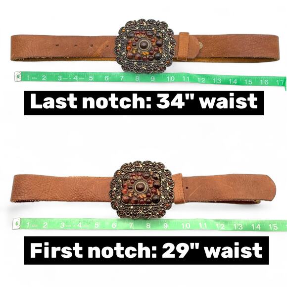 Vintage Handcrafted Beaded Leather Belt Western Boho Rustic Prairie Brass Buckle - Picture 9 of 9